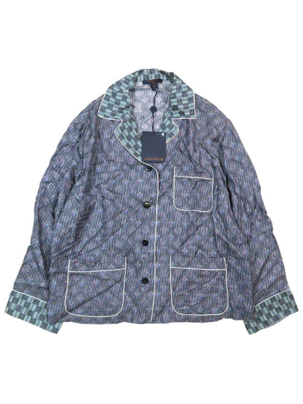 Louis Vuitton LV Pop Silk 100% Monogram Pajama Shirt Long Sleeve Jacket 36